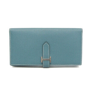 Hermes Bearn Bearn Soufflé Women's Epsom Leather Long Wallet (bi-fold) Blue Jean
